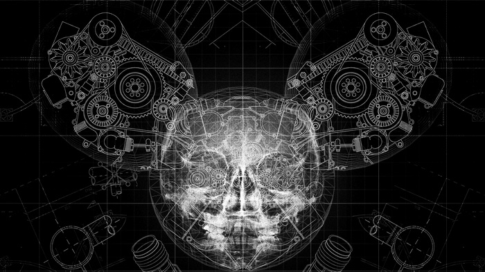 Deadmau5 skull with mechanical gears and engines