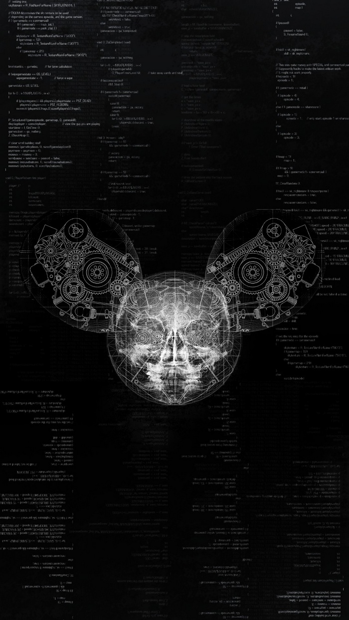 Deadmau5 skull with gears and code