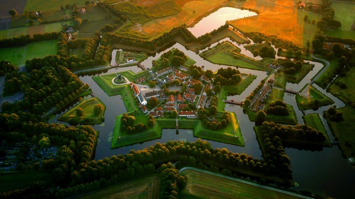 Aerial View of Fort Bourtange at Sunset