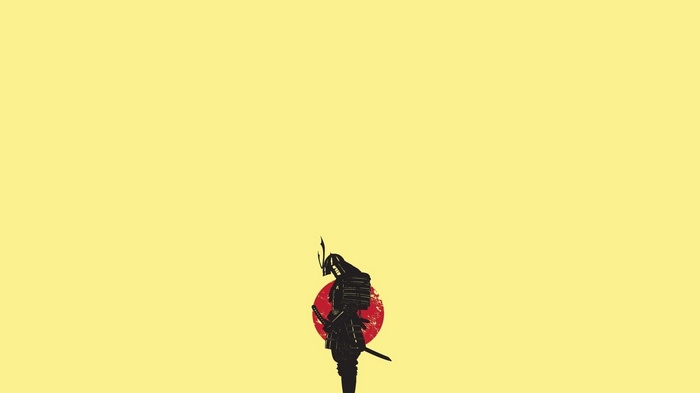 Samurai silhouette against a red sun