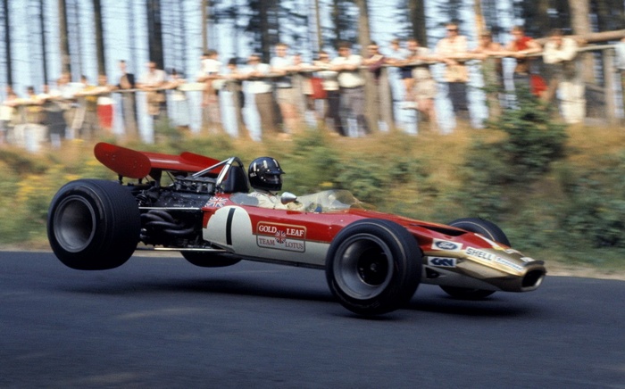 Lotus Formula 1 car with driver on track