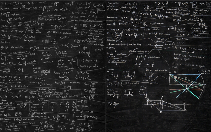 Physics equations on a blackboard