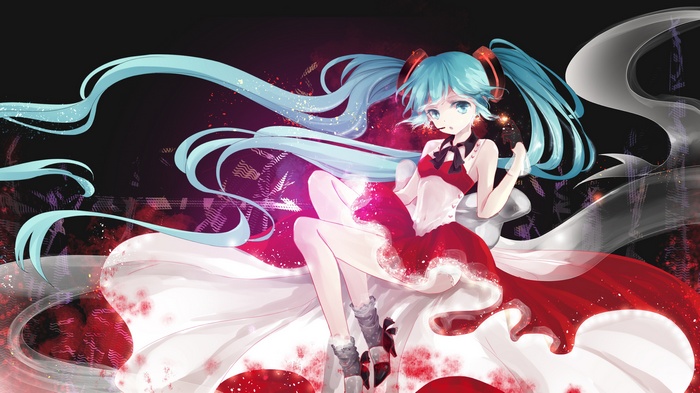Hatsune Miku in a red and white dress