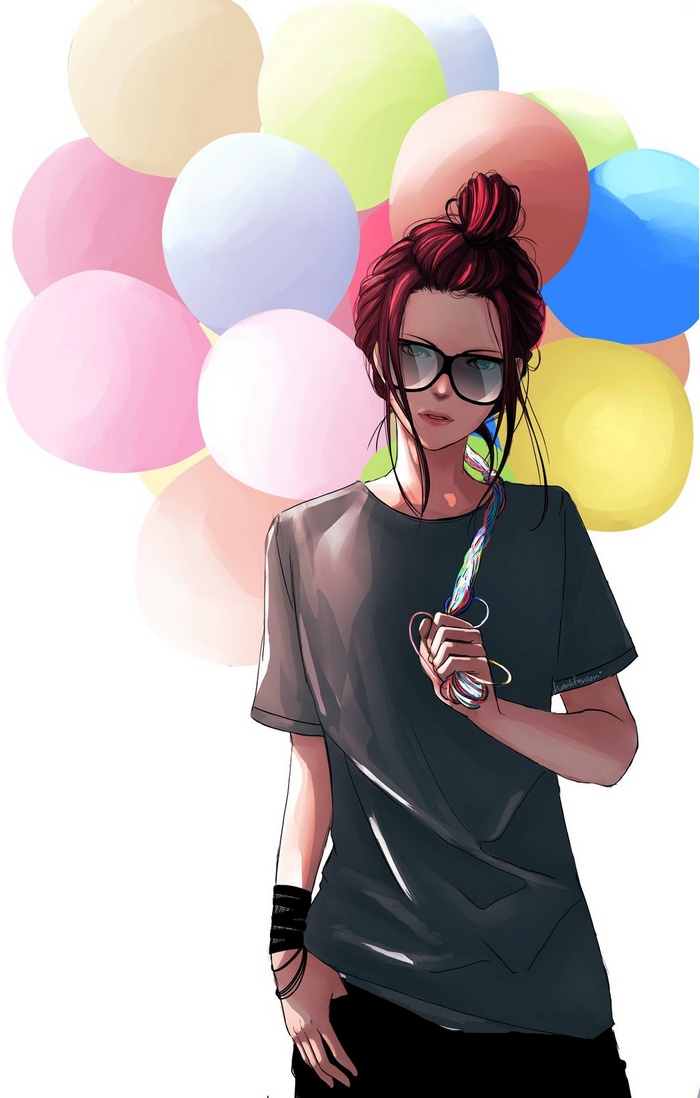 Girl with colorful braids and balloons