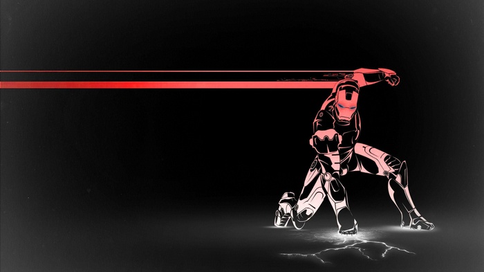 Iron Man in a dynamic pose with red energy