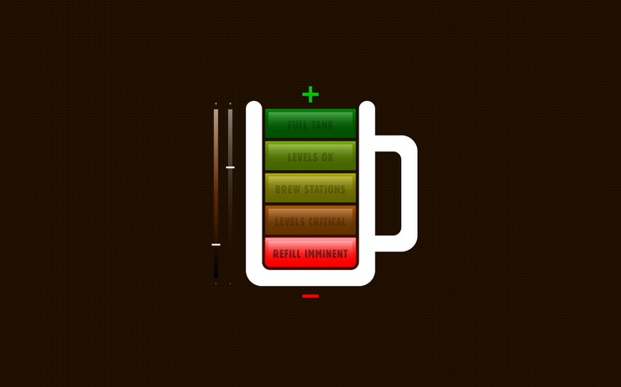 Beer mug battery level indicator with text labels