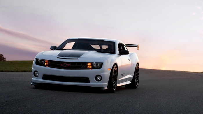 White Chevrolet Camaro SS with a Rear Spoiler