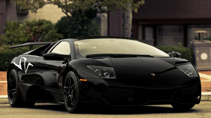 Black Lamborghini Murcielago with white decal