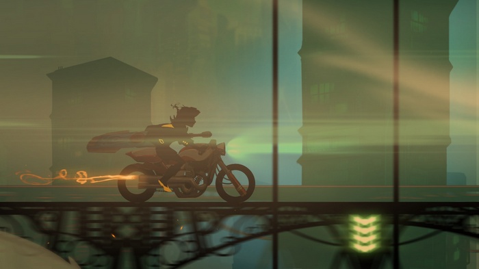 Red on a motorcycle in Transistor