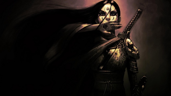 Artwork of a female samurai with a sword
