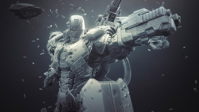 War Machine Armor with Drone and Debris