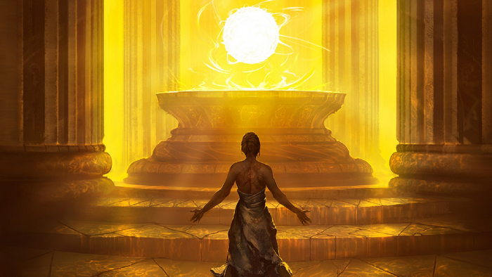 Born of the Gods: Woman in Temple with Glowing Orb