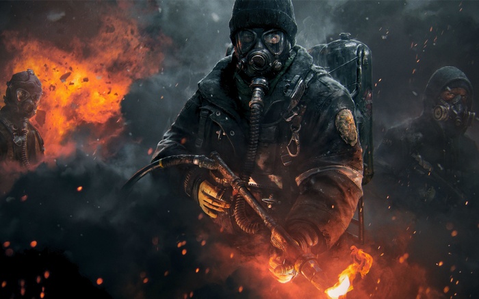 The Division Cleaners with flamethrowers in fire