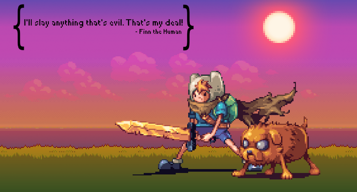 Finn the Human and Jake the Dog with a sword