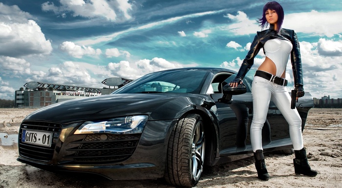 Ghost in the Shell cosplay model with Audi R8