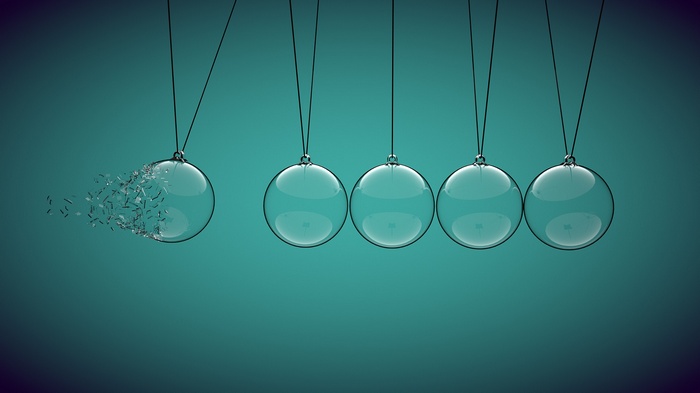 Newton's Cradle with a shattering glass ball