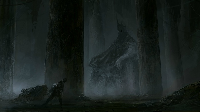 Dark fantasy art of a figure on a throne