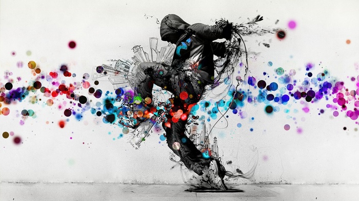 Breakdancer with colorful abstract elements