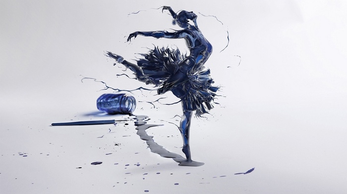 Ballerina made of blue ink dancing
