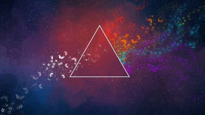 Abstract Triangle with Flowers and Butterflies