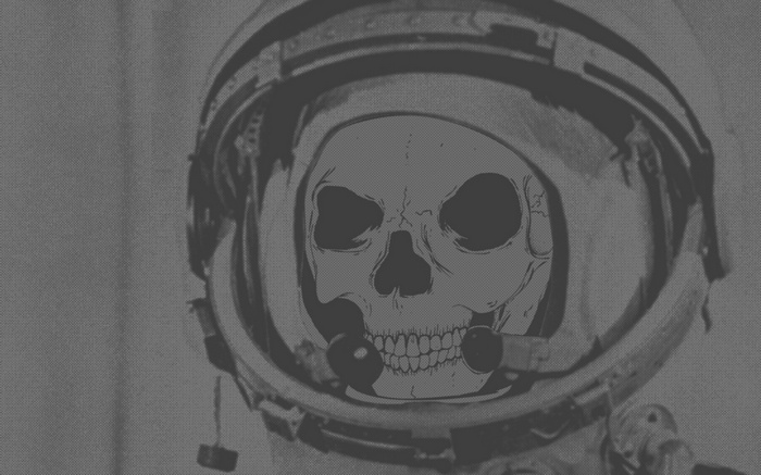 Skull in a space suit helmet