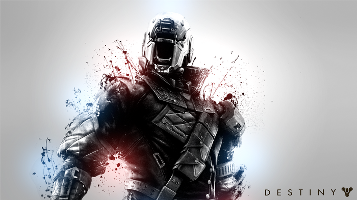 Destiny video game character with paint splatters