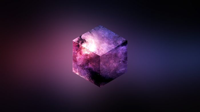 Abstract cube with galaxy texture on gradient background