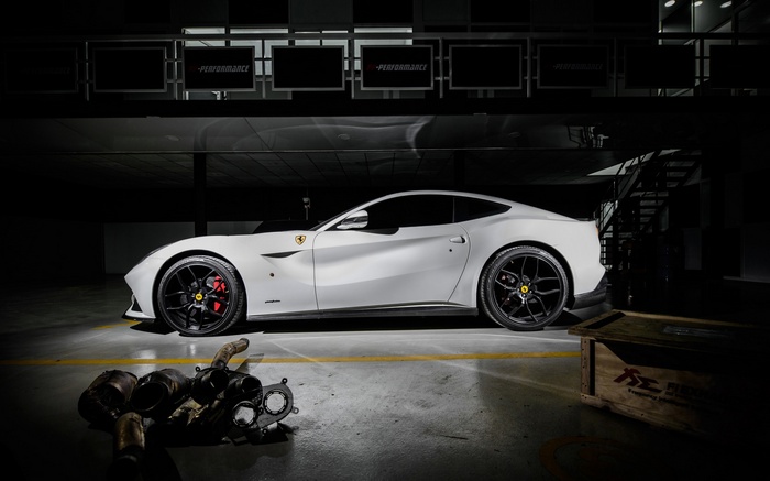 White Ferrari F12berlinetta in a garage