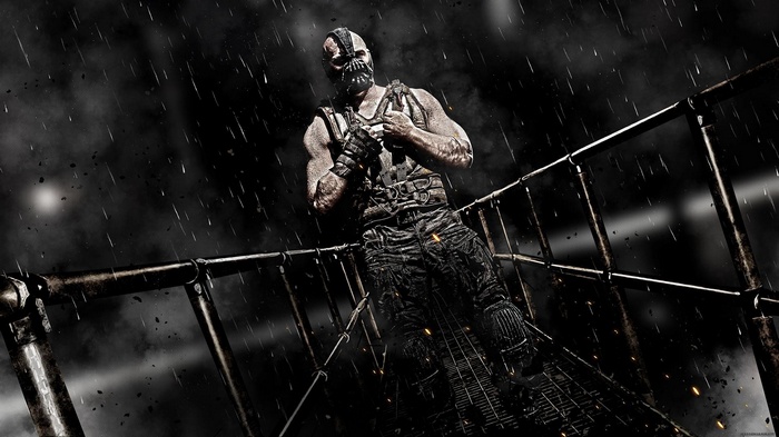 Bane from The Dark Knight Rises in the rain