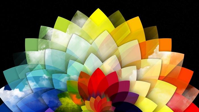 Colorful abstract flower with clouds on black background
