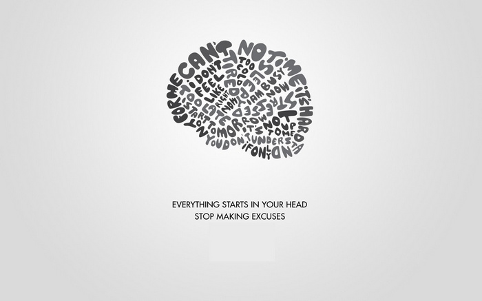 Brain made of words with motivational quote
