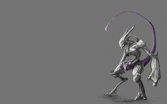 Mewtwo Pokémon drawing on gray background