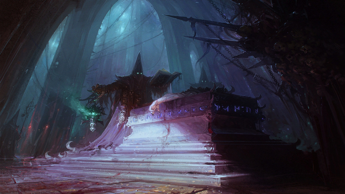 Fantasy art of a dark ritual in a crypt