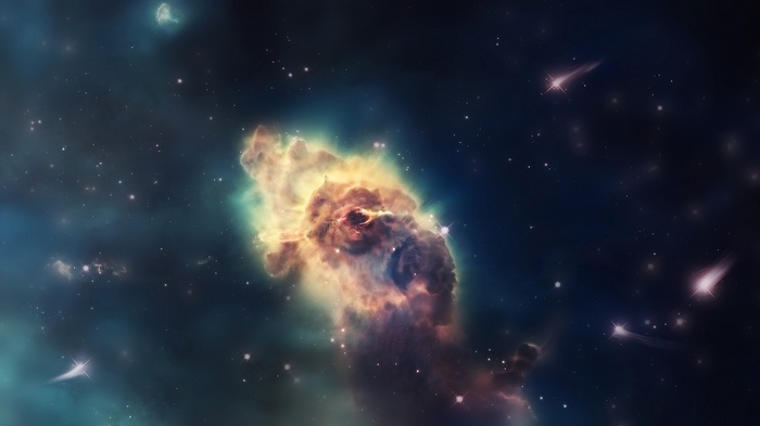 Digital art of a colorful nebula in space