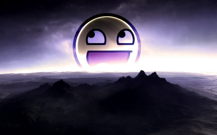 Awesome Face Over Mountains and Sky