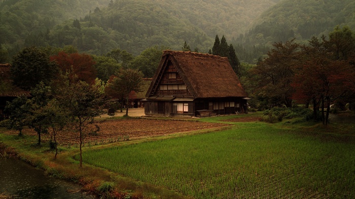 Traditional Japanese Gassho-zukuri house in a rural village