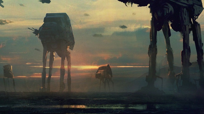 Star Wars AT-AT walkers in a desolate landscape