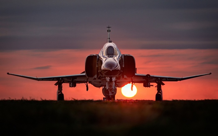 McDonnell Douglas F-4 Phantom II at sunset