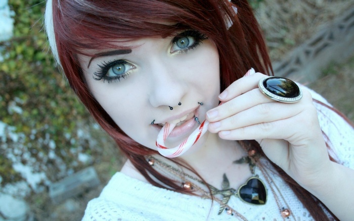 4573098 Blue Eyes Model Redhead Rings Pierced Nose Women Face