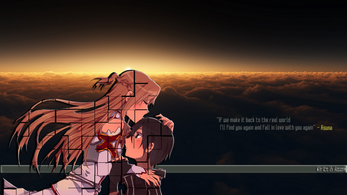 Sword Art Online: Kirito and Asuna Embrace Above Clouds
