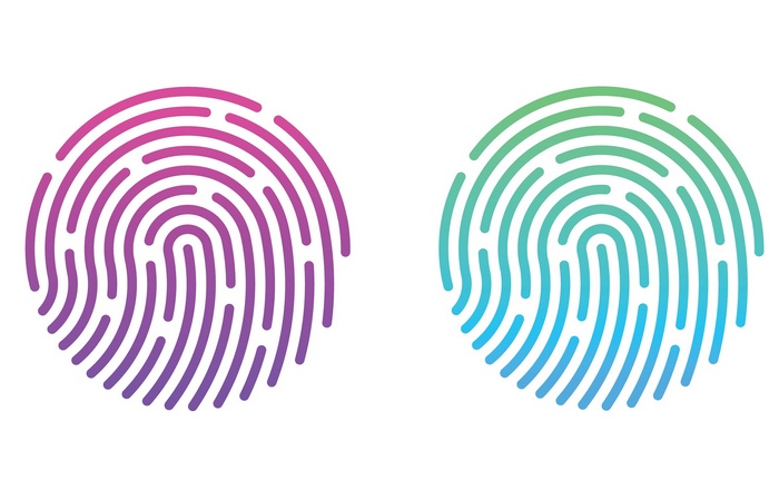 Two abstract fingerprints with gradient colors on white background