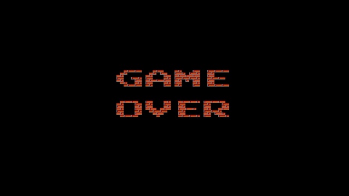 Retro pixelated "GAME OVER" text on black background