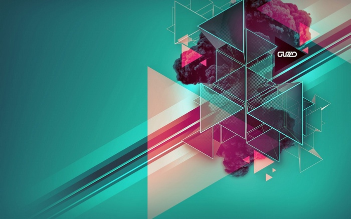 Abstract geometric shapes with smoke and lines