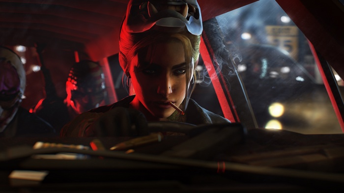 Payday 2 characters in a car at night