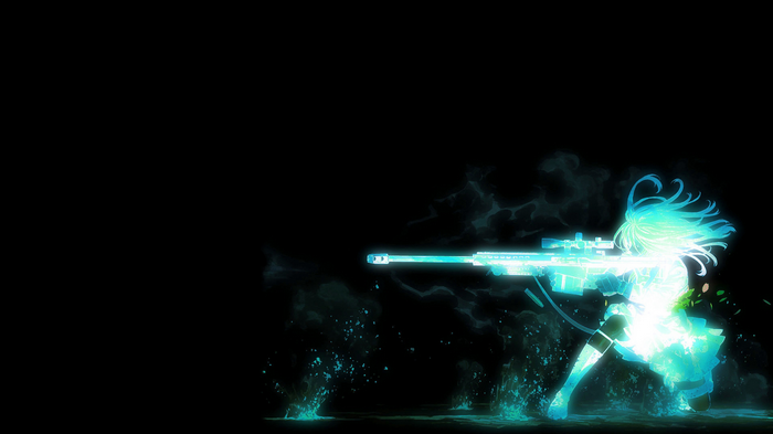 Anime girl with sniper rifle glowing blue