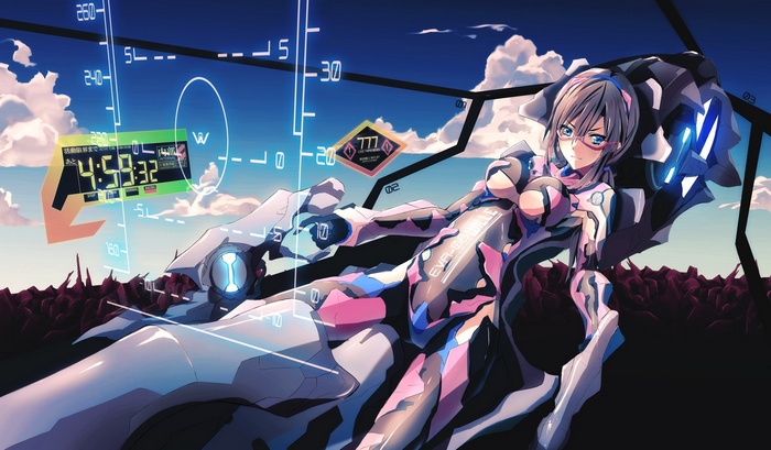 Makinami Mari in a futuristic cockpit