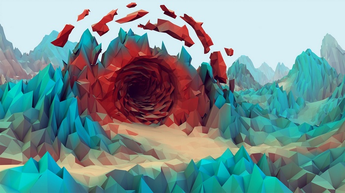 Low poly abstract landscape with vortex