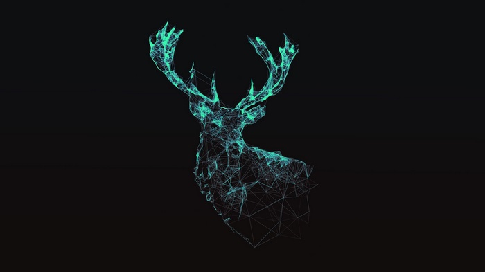 Digital art deer head with glowing lines