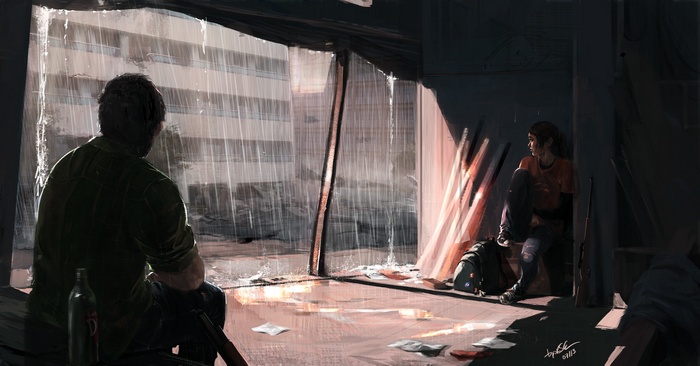 The Last of Us concept art with Joel and Ellie