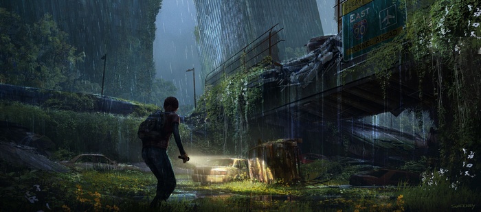 Concept art for The Last of Us: Overgrown highway